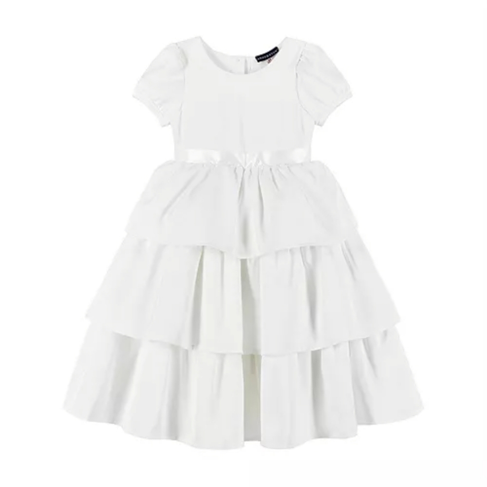 Andy & Evan Girls Puff Sleeve‎ Satin Tiered Dress